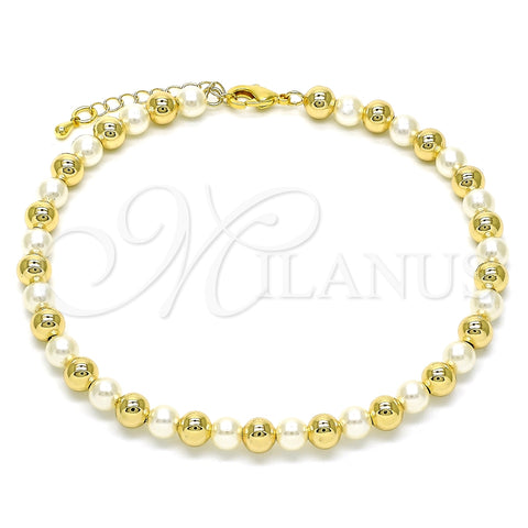 Tobillera Elegante 03.63.2228.10 Oro Laminado, Diseño de Bola, con Marfil Perla, Pulido, Tono Dorado (06 MM Thickness, 10 Inches Length)