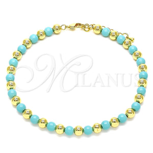 Tobillera Elegante 03.63.2228.1.10 Oro Laminado, Diseño de Bola, con Turquoise Perla, Pulido, Tono Dorado (06 MM Thickness, 10 Inches Length)