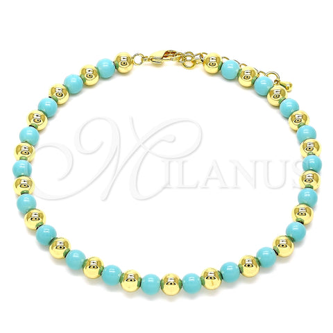 Tobillera Elegante 03.63.2228.1.10 Oro Laminado, Diseño de Bola, con Turquoise Perla, Pulido, Tono Dorado (06 MM Thickness, 10 Inches Length)