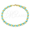 Tobillera Elegante 03.63.2228.1.10 Oro Laminado, Diseño de Bola, con Turquoise Perla, Pulido, Tono Dorado (06 MM Thickness, 10 Inches Length)