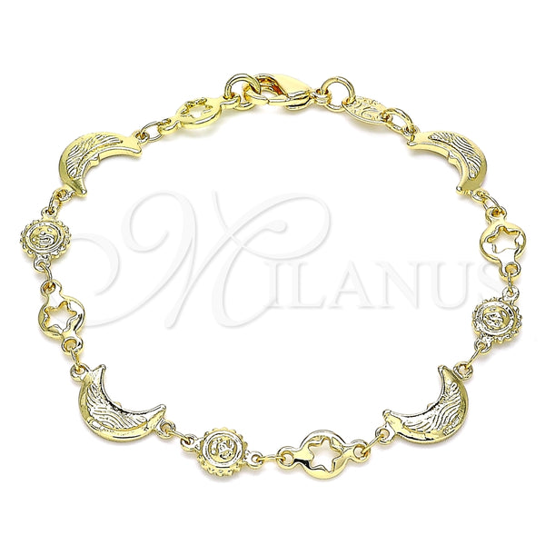 Pulsera Elegante 03.326.0020.07 Oro Laminado, Diseño de Luna y Sol, Pulido, Tono Dorado (08 MM Thickness, 7 Inches Length)
