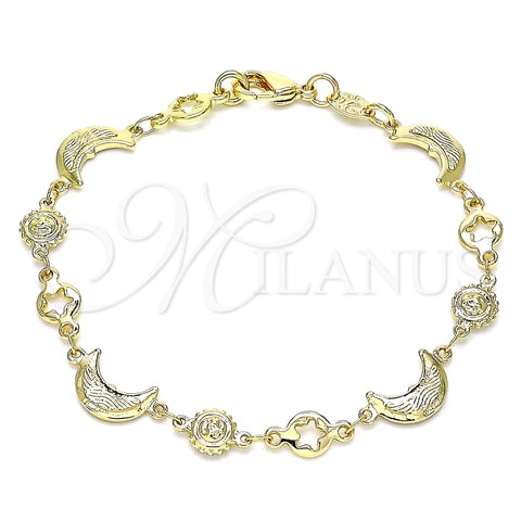 Pulsera Elegante 03.326.0020.07 Oro Laminado, Diseño de Luna y Sol, Pulido, Tono Dorado (08 MM Thickness, 7 Inches Length)