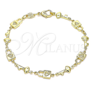 Pulsera Elegante 03.326.0021.08 Oro Laminado, Diseño de Candado y Llave, Pulido, Tono Dorado (06 MM Thickness, 8 Inches Length)