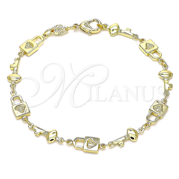 Pulsera Elegante 03.326.0021.08 Oro Laminado, Diseño de Candado y Llave, Pulido, Tono Dorado (06 MM Thickness, 8 Inches Length)