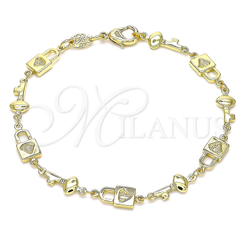 Pulsera Elegante 03.326.0021.08 Oro Laminado, Diseño de Candado y Llave, Pulido, Tono Dorado (06 MM Thickness, 8 Inches Length)