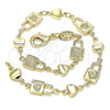 Pulsera Elegante 03.326.0022.08 Oro Laminado, Diseño de Candado y Corazón, Pulido, Tono Dorado (06 MM Thickness, 8 Inches Length)