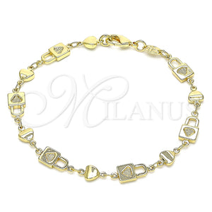 Pulsera Elegante 03.326.0022.08 Oro Laminado, Diseño de Candado y Corazón, Pulido, Tono Dorado (06 MM Thickness, 8 Inches Length)