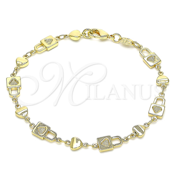Pulsera Elegante 03.326.0022.08 Oro Laminado, Diseño de Candado y Corazón, Pulido, Tono Dorado (06 MM Thickness, 8 Inches Length)