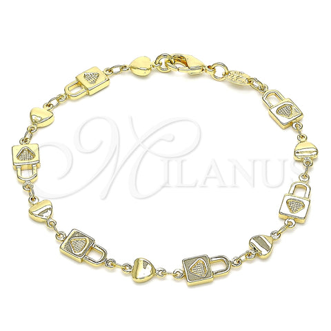Pulsera Elegante 03.326.0022.08 Oro Laminado, Diseño de Candado y Corazón, Pulido, Tono Dorado (06 MM Thickness, 8 Inches Length)