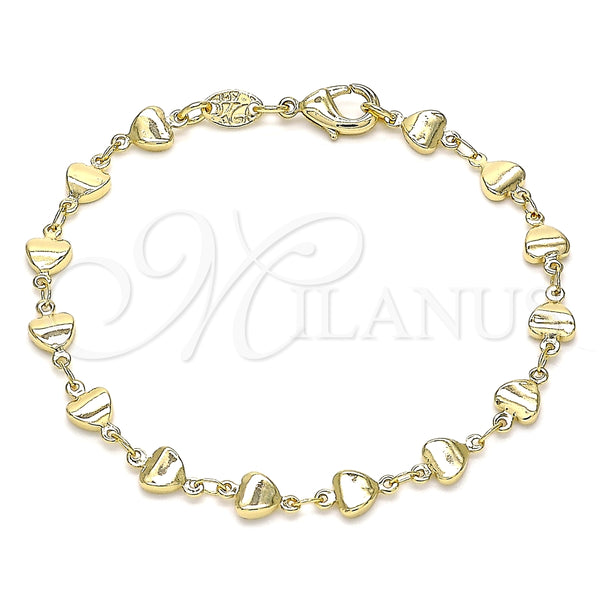 Pulsera Elegante 03.326.0023.07 Oro Laminado, Diseño de Corazón, Pulido, Tono Dorado (06 MM Thickness, 7 Inches Length)