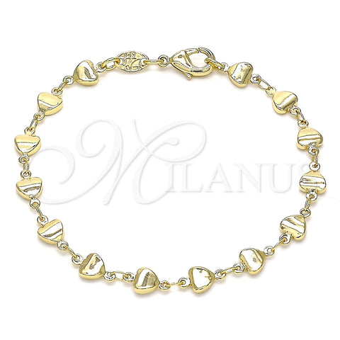 Pulsera Elegante 03.326.0023.07 Oro Laminado, Diseño de Corazón, Pulido, Tono Dorado (06 MM Thickness, 7 Inches Length)