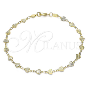Tobillera Elegante 03.326.0024.10 Oro Laminado, Diseño de Corazón, Diamantado, Tono Dorado (06 MM Thickness, 10 Inches Length)