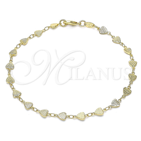 Tobillera Elegante 03.326.0024.10 Oro Laminado, Diseño de Corazón, Diamantado, Tono Dorado (06 MM Thickness, 10 Inches Length)