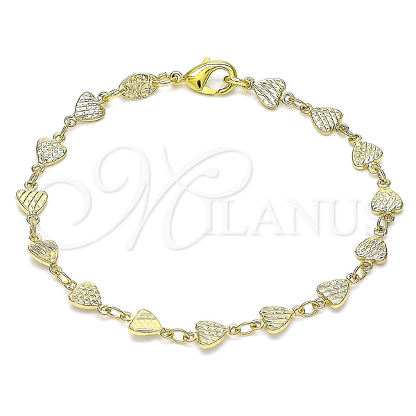 Pulsera Elegante 03.326.0024.07 Oro Laminado, Diseño de Corazón, Diamantado, Tono Dorado (06 MM Thickness, 7 Inches Length)