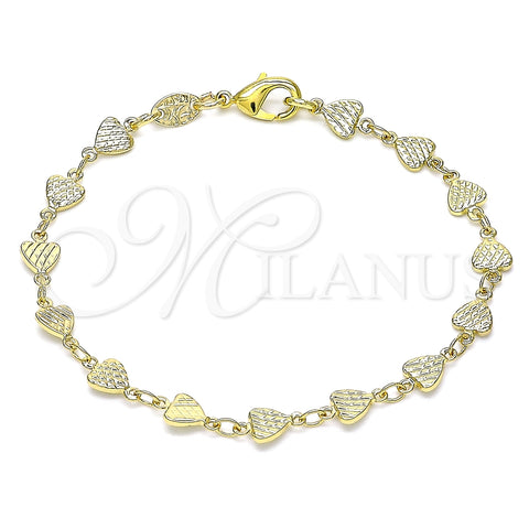 Pulsera Elegante 03.326.0024.07 Oro Laminado, Diseño de Corazón, Diamantado, Tono Dorado (06 MM Thickness, 7 Inches Length)