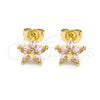 Arete Dormilona 02.310.0024.1 Oro Laminado, Diseño de Flor, con Rosado Zirconia Cubica, Pulido, Tono Dorado