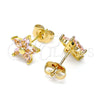 Arete Dormilona 02.310.0024.1 Oro Laminado, Diseño de Flor, con Rosado Zirconia Cubica, Pulido, Tono Dorado