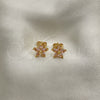 Arete Dormilona 02.310.0024.1 Oro Laminado, Diseño de Flor, con Rosado Zirconia Cubica, Pulido, Tono Dorado