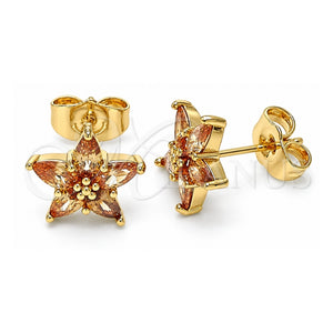 Arete Dormilona 02.310.0060 Oro Laminado, Diseño de Estrella y Floral, con Zirconia Cubica Chanpan Oscuro, Pulido, Tono Dorado