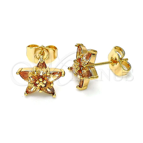 Arete Dormilona 02.310.0060 Oro Laminado, Diseño de Estrella, con Chanpan Oscuro Zirconia Cubica, Pulido, Tono Dorado