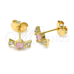 Arete Dormilona 02.310.0063 Oro Laminado, con Rosado and Blanca Zirconia Cubica, Pulido, Tono Dorado