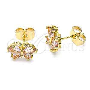 Arete Dormilona 02.310.0064.1 Oro Laminado, Diseño de Mariposa, con Rosado and Blanca Zirconia Cubica, Pulido, Tono Dorado