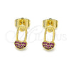 Arete Dormilona 02.310.0070 Oro Laminado, Diseño de Paperclip, con Rubi Micro Pave, Pulido, Tono Dorado