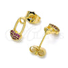 Arete Dormilona 02.310.0070 Oro Laminado, Diseño de Paperclip, con Rubi Micro Pave, Pulido, Tono Dorado