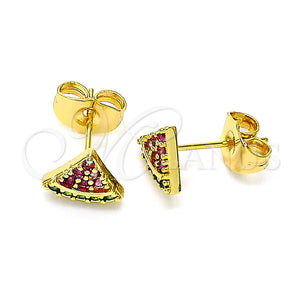 Arete Dormilona 02.310.0073 Oro Laminado, Diseño de Sandia, con Rubi and Verde Micro Pave, Pulido, Tono Dorado