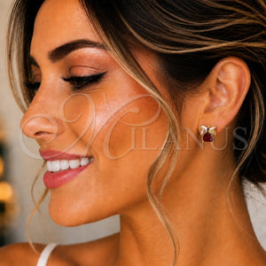 Arete Dormilona 02.310.0075 Oro Laminado, Diseño de Corazón y Arco, con Multicolor Zirconia Cubica, Pulido, Tono Dorado