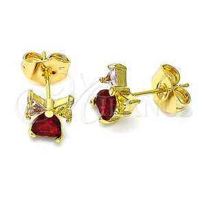 Arete Dormilona 02.310.0075 Oro Laminado, Diseño de Corazón y Arco, con Multicolor Zirconia Cubica, Pulido, Tono Dorado