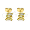 Arete Dormilona 02.310.0079 Oro Laminado, Diseño de Osito, con Blanca Micro Pave, Pulido, Tono Dorado
