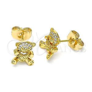 Arete Dormilona 02.310.0079 Oro Laminado, Diseño de Osito, con Blanca Micro Pave, Pulido, Tono Dorado