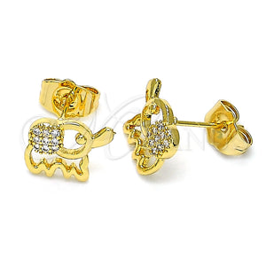 Arete Dormilona 02.310.0080 Oro Laminado, Diseño de Elefante, con Blanca Micro Pave, Pulido, Tono Dorado