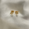 Arete Dormilona 02.310.0084 Oro Laminado, con Blanca Micro Pave and Marfil Perla, Pulido, Tono Dorado