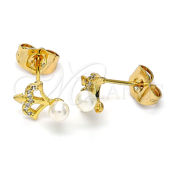 Arete Dormilona 02.310.0084 Oro Laminado, con Blanca Micro Pave and Marfil Perla, Pulido, Tono Dorado