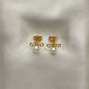 Arete Dormilona 02.310.0087 Oro Laminado, Diseño de Abeja, con Marfil Perla, Pulido, Tono Dorado