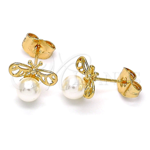 Arete Dormilona 02.310.0087 Oro Laminado, Diseño de Abeja, con Marfil Perla, Pulido, Tono Dorado