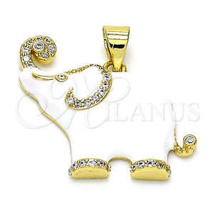 Dije Elegante 05.362.0003 Oro Laminado, Diseño de Elefante, con Blanca Micro Pave, Esmaltado Blanco, Tono Dorado