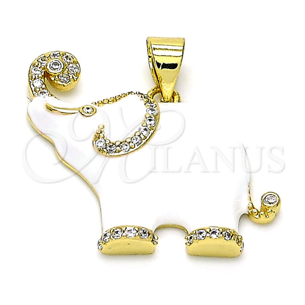 Dije Elegante 05.362.0003 Oro Laminado, Diseño de Elefante, con Blanca Micro Pave, Esmaltado Blanco, Tono Dorado