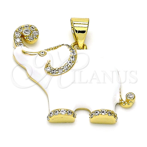 Dije Elegante 05.362.0003 Oro Laminado, Diseño de Elefante, con Blanca Micro Pave, Esmaltado Blanco, Tono Dorado
