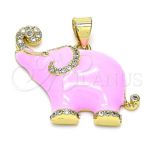 Dije Elegante 05.362.0003.3 Oro Laminado, Diseño de Elefante, con Blanca Micro Pave, Esmaltado Rosado, Tono Dorado