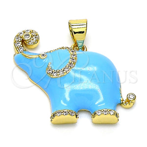 Dije Elegante 05.362.0003.4 Oro Laminado, Diseño de Elefante, con Blanca Micro Pave, Esmaltado Azul claro, Tono Dorado