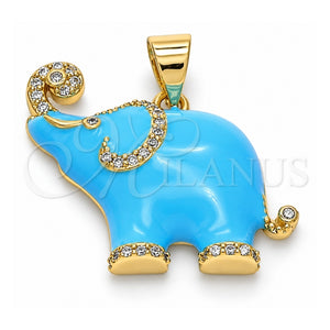 Dije Elegante 05.362.0003.4 Oro Laminado, Diseño de Elefante, con Micro Pave Blanca, Esmaltado Azul claro, Tono Dorado