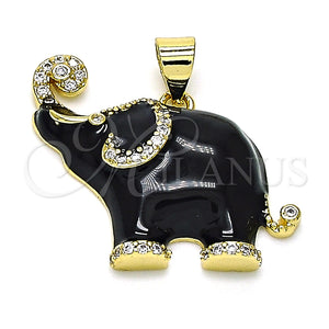 Dije Elegante 05.362.0003.5 Oro Laminado, Diseño de Elefante, con Blanca Micro Pave, Esmaltado Negro, Tono Dorado