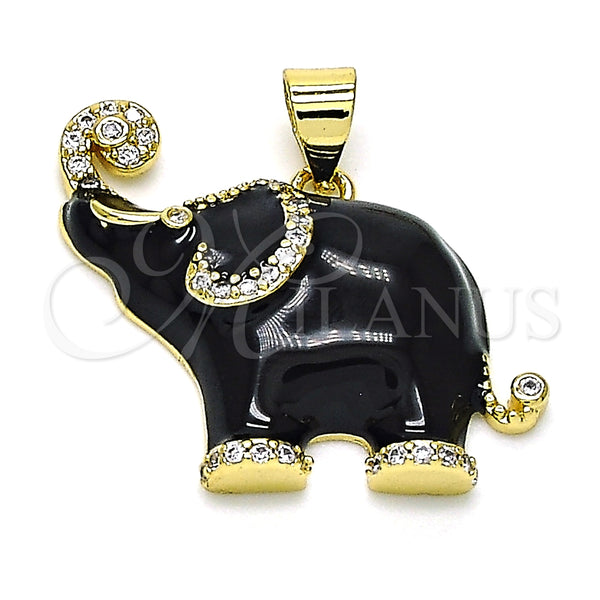 Dije Elegante 05.362.0003.5 Oro Laminado, Diseño de Elefante, con Blanca Micro Pave, Esmaltado Negro, Tono Dorado