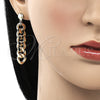 Arete Largo 02.63.2734 Oro Laminado, Diseño de Miami Cubana, Pulido, Tono Dorado