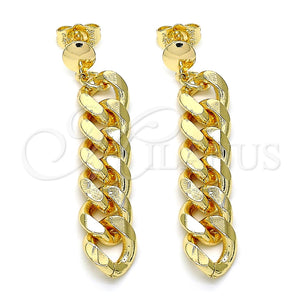 Arete Largo 02.63.2734 Oro Laminado, Diseño de Miami Cubana, Pulido, Tono Dorado