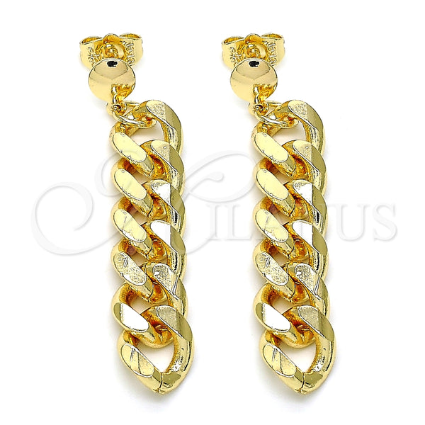 Arete Largo 02.63.2734 Oro Laminado, Diseño de Miami Cubana, Pulido, Tono Dorado