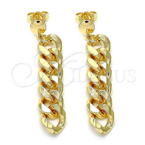 Arete Largo 02.63.2734 Oro Laminado, Diseño de Miami Cubana, Pulido, Tono Dorado